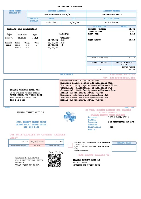 USA Texas Dasor Management and Investment business utility bill template in Word nd PDF formats PSD template